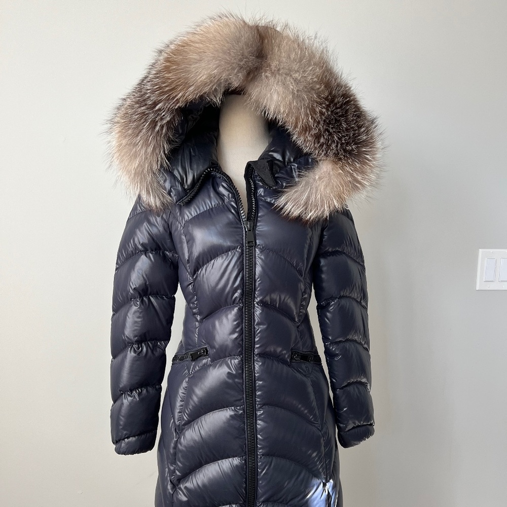 Moncler Navy Puffer Jacket with Real Fur Trim